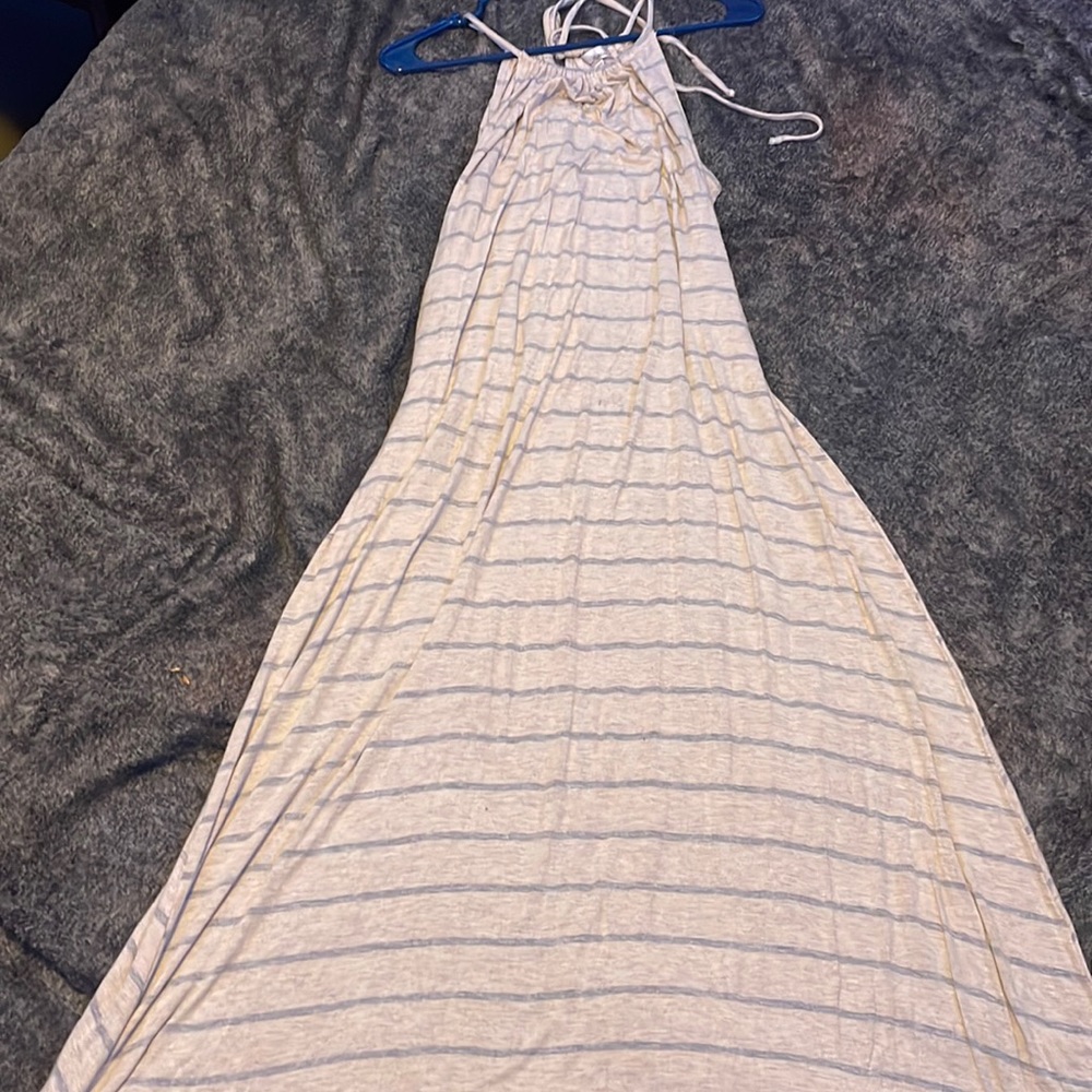 Olivia Mathew’s size medium cream and gray striped dress
